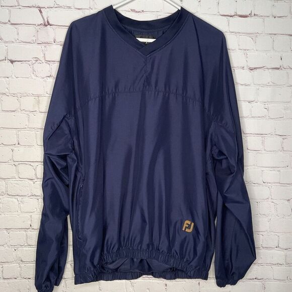 FJ Footjoy Golf Pullover Mens Large V Neck Jacket Wind Shirt  Navy Outdoor Logo - Picture 1 of 10